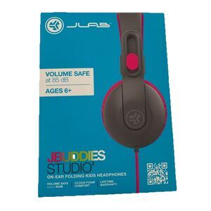JLAB JBuddies Kids On-Ear Folding Kids Headphones Pink Volume Control NEW